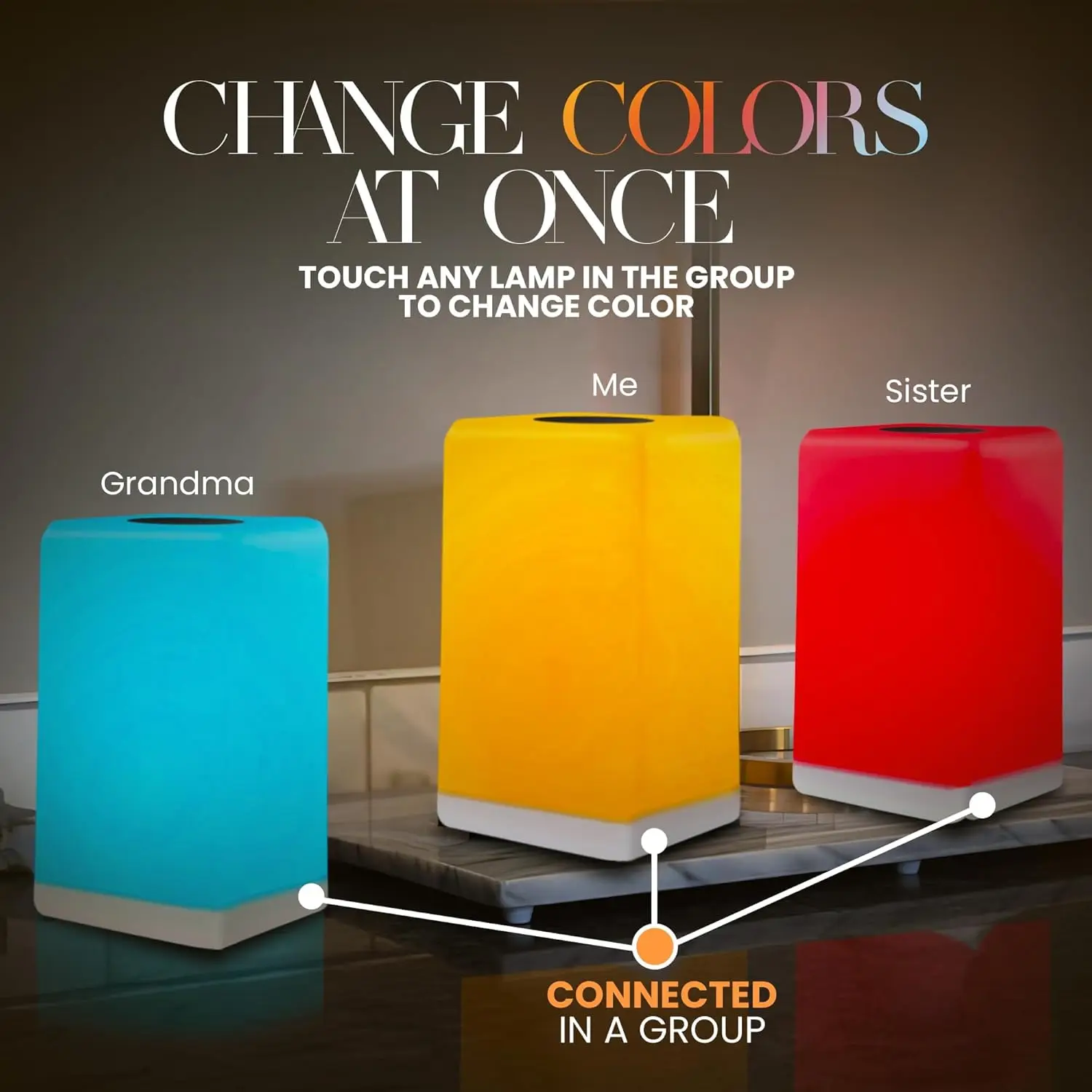 مجموعة مصابيح تعمل باللمس لمسافات طويلة مكونة من قطعتين - مصابيح LED Wi-Fi للأصدقاء والعائلة، هدايا فريدة مع إعداد سهل التطبيقات