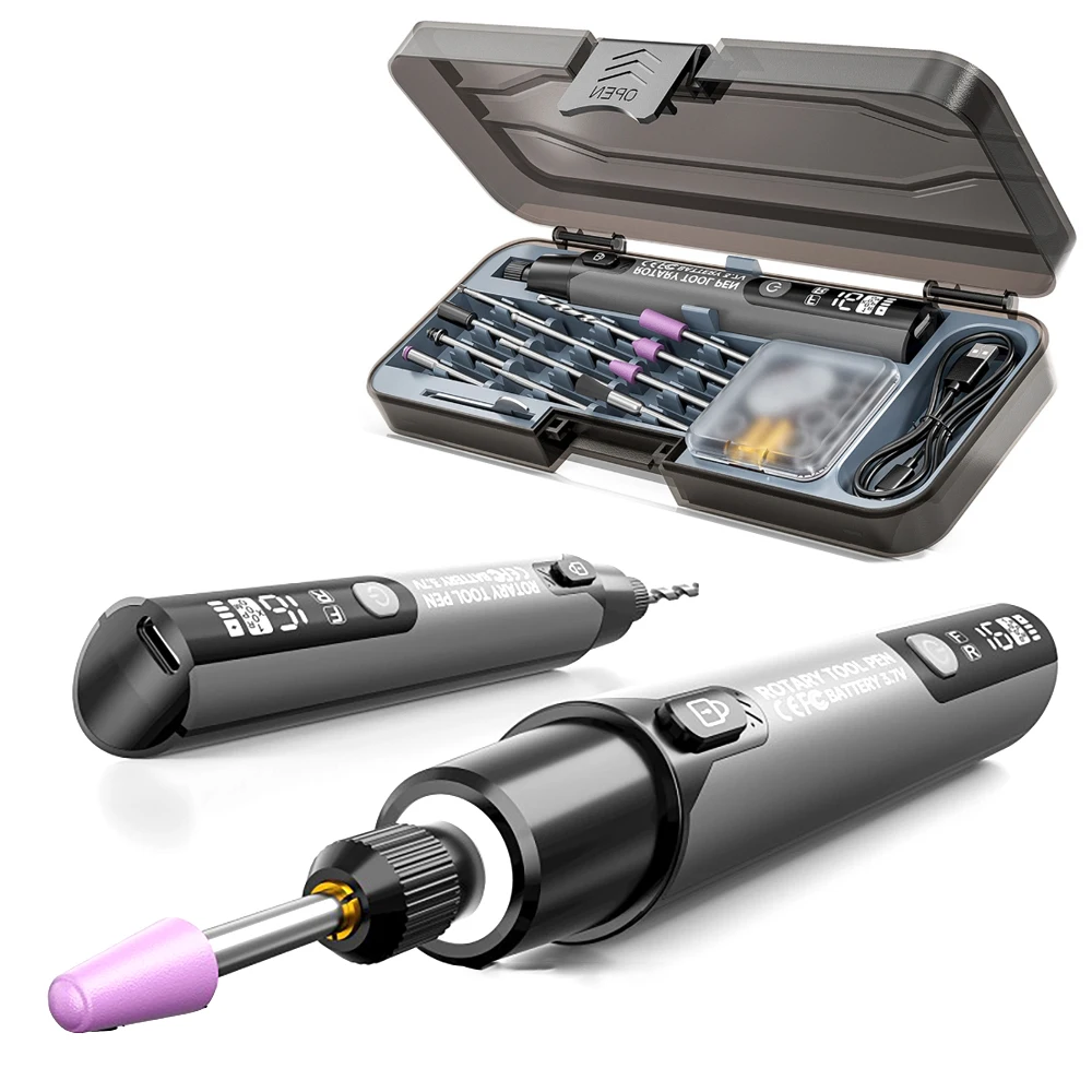Electric Mini Grinder LED Display USB Handled Electric Drill 16000 RPM Max 6-speed Adjustable for Engraving Carving Polishing