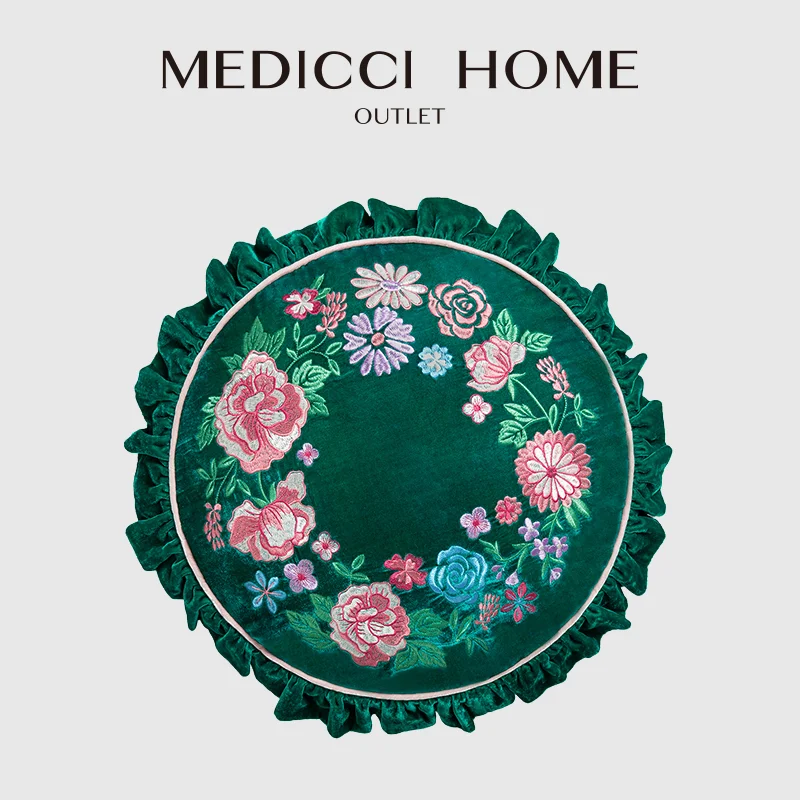 

Medicci Home Garland Floral Embroidery Cushion Covers With Insert Magnificent Handmade Luxury Retro Round Throw Pillows 40x40cm
