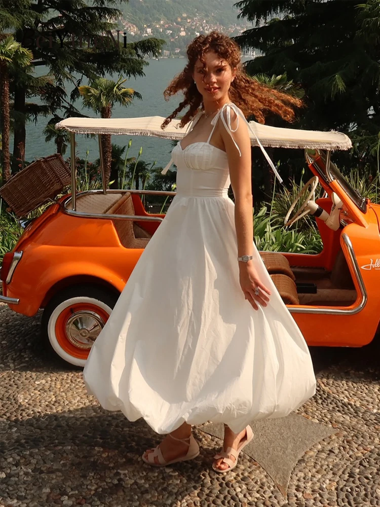 Beiyingni été mode femmes robe longue blanc élégant français rencontres robe de mariée femme taille mince Spaghetti sangle robes