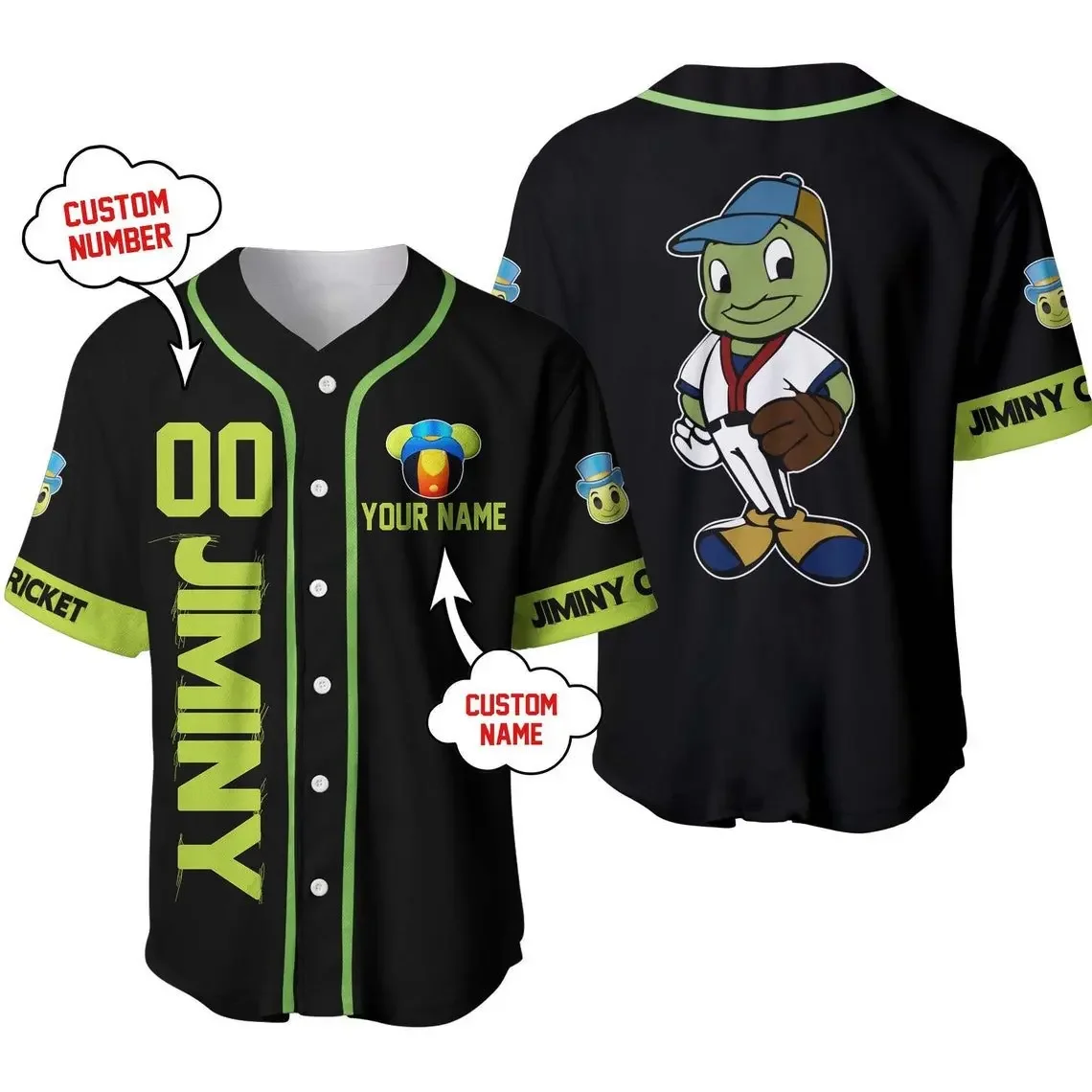 Disney Jiminy Cricket Baseball Jersey Men Women Casual Sweatshirt Custom Name Y2k Baseball Jersey Summer Short Sleeve Shirt