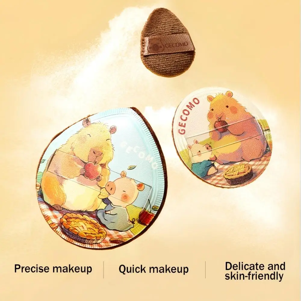 Gecomo capivara pó puff conjunto macio pele-amigável reunindo molhado e seco dupla utilização esponja maquiagem almofada de ar pó puff