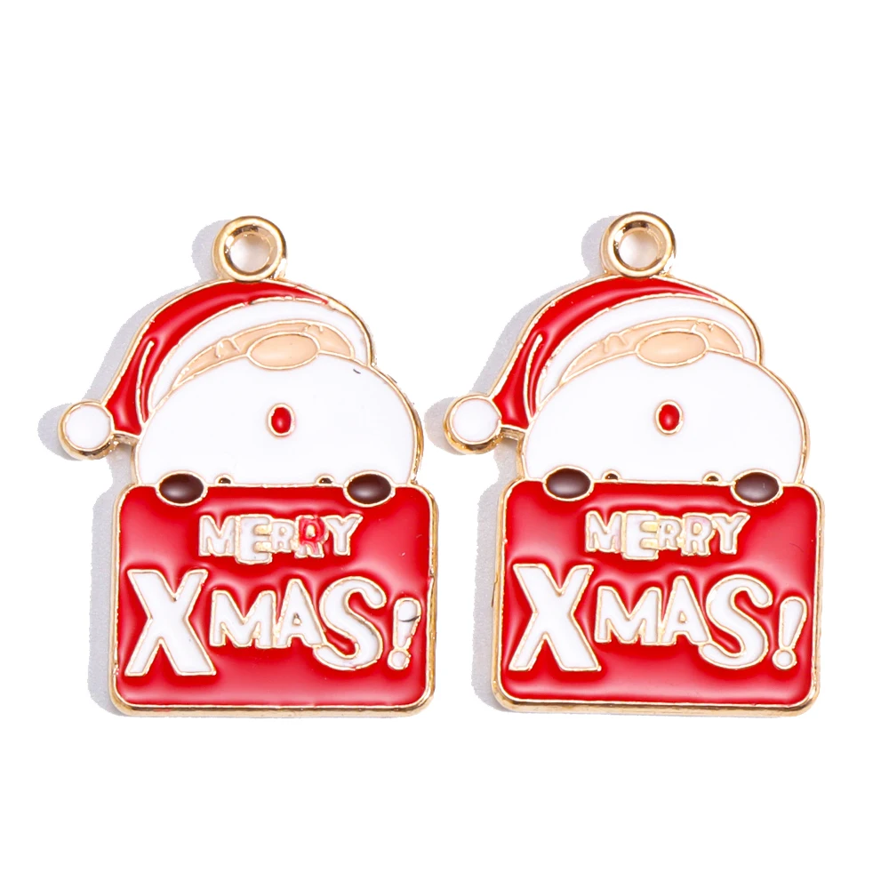 10 stücke Emaille Weihnachten Charms Weihnachten Elch Geschenk Schneemann Santa Claus Anhänger für DIY Halskette Ohrring Schmuck machen Accessoires – Detail 12