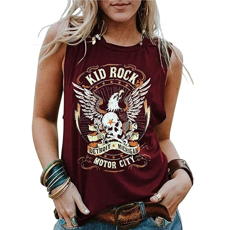 Funny Rock Skeleton Eagle Tank Top for Women Vintage Retro Rock Roll Music Shirts Sleeveless Concert Buddy Tank Tops Graphic Tee