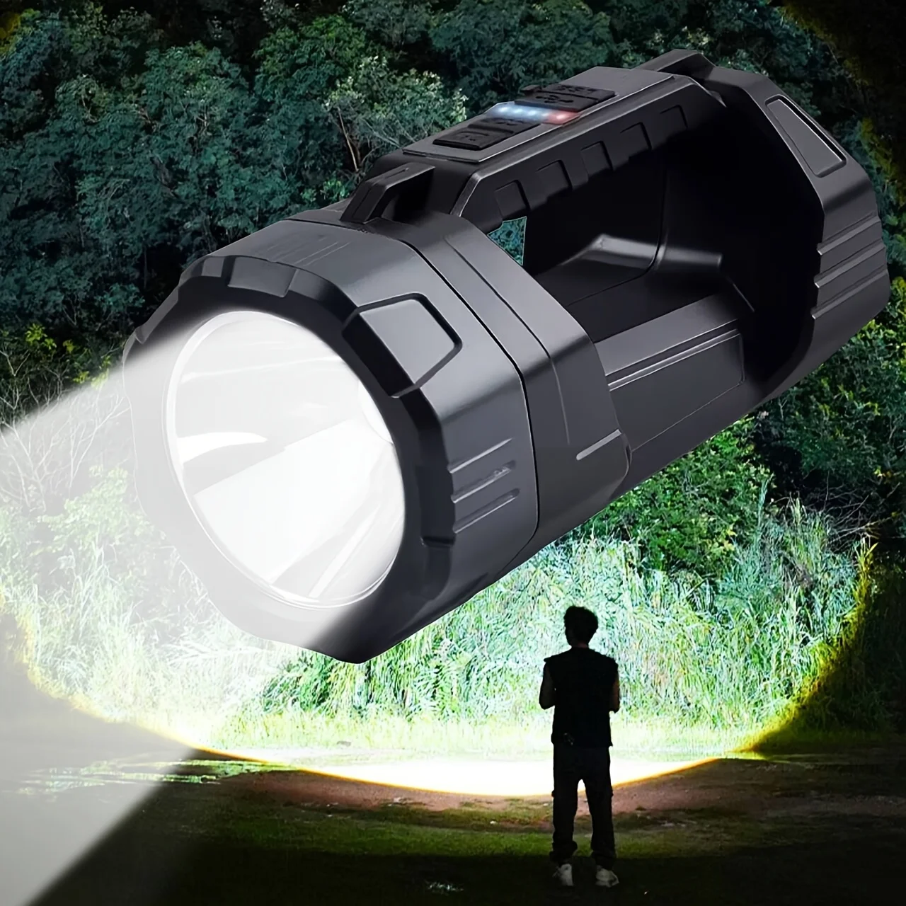 Portable Solar Flashlight Lantern | Multi-Functional Hand Light With Red And Blue Warning Lights, 1800Mah Emergency Charging Torch For Camping & Fishing, Solar Charging, Includes Charging Cable