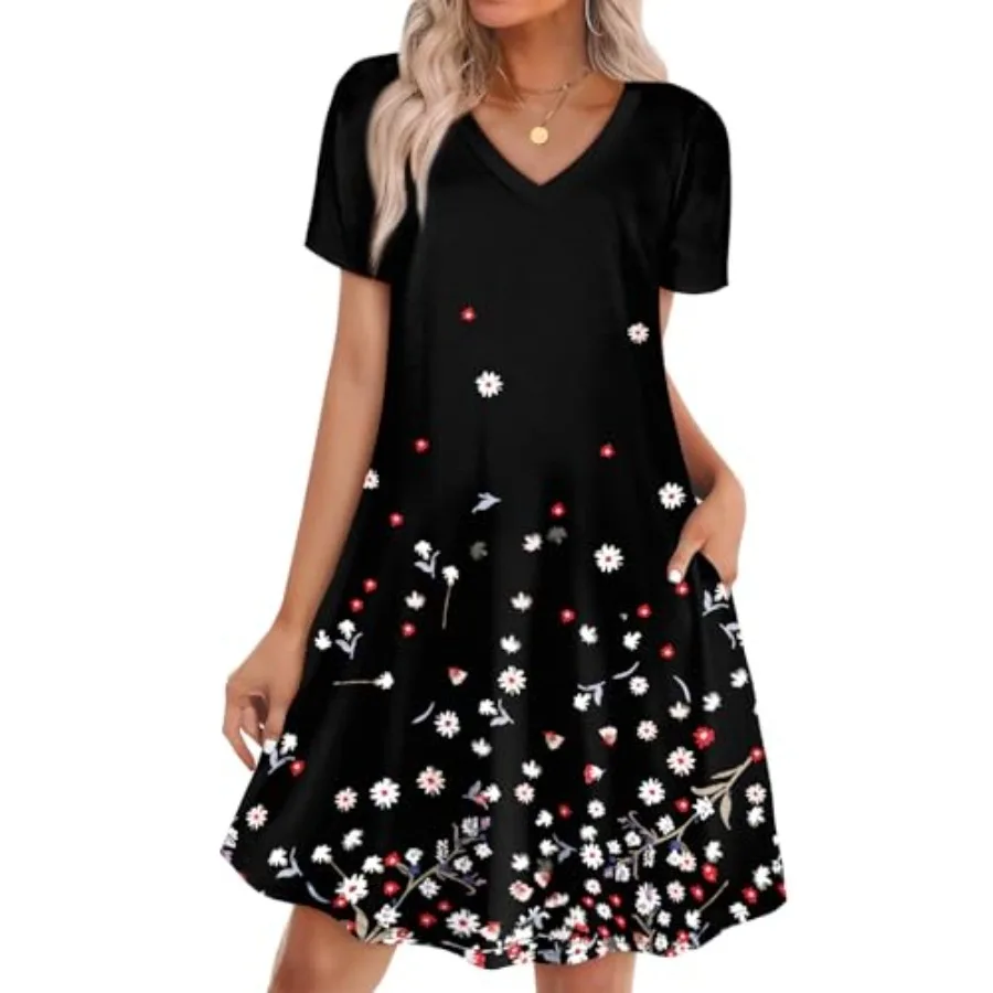 

WIHOLL Boho Summer Dresses for Women Casual Loose T Shirt Dress with Pockets Beach Vacation Outfits S-4XL