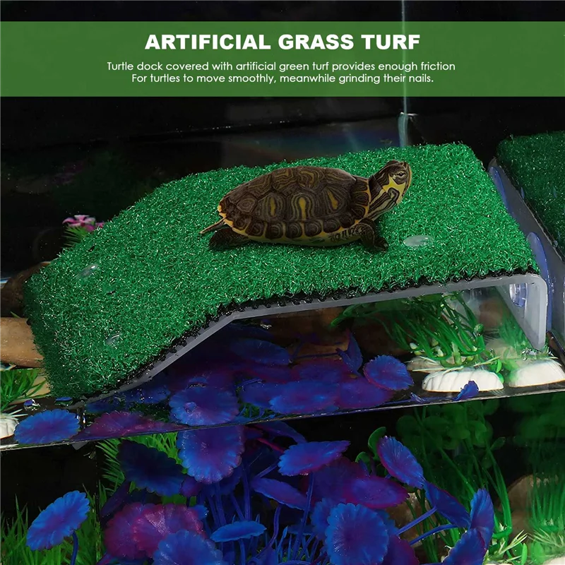 Lawn Turtle Basking Platform Turtle Resting Basking Platform, Simulation Grass Turtle Ramp for Turtle Tank, Reptile M