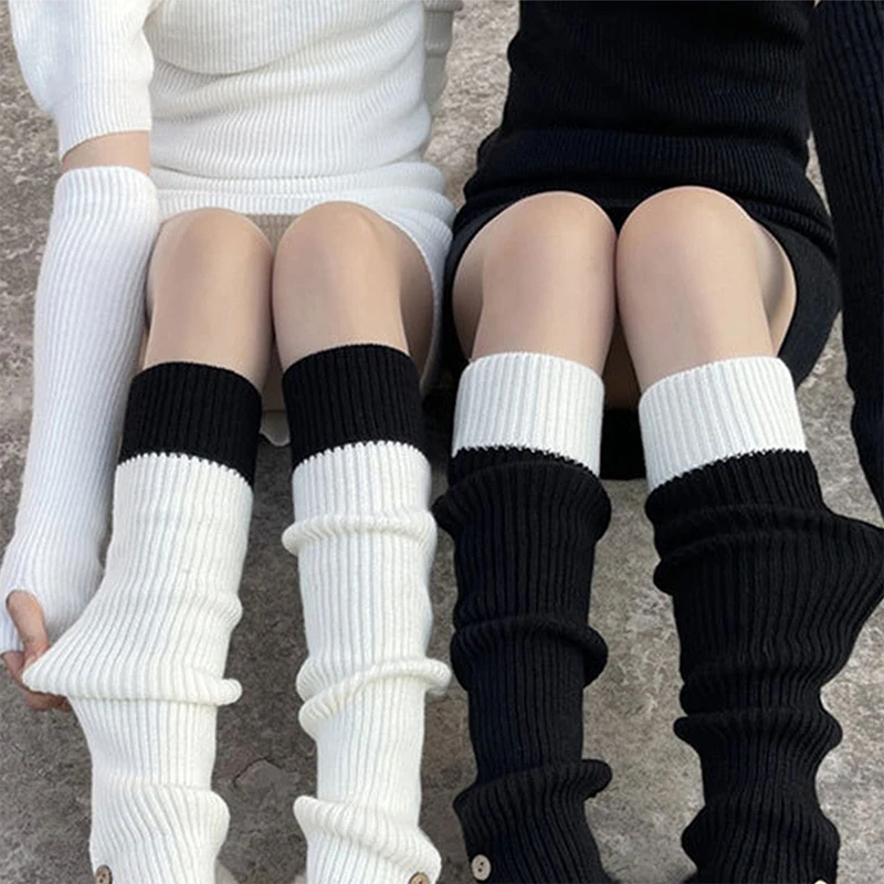 Button Leg Warmers Knee High Socks Boot Cuffs Slouch Socks Women's Knit Leg Warmers