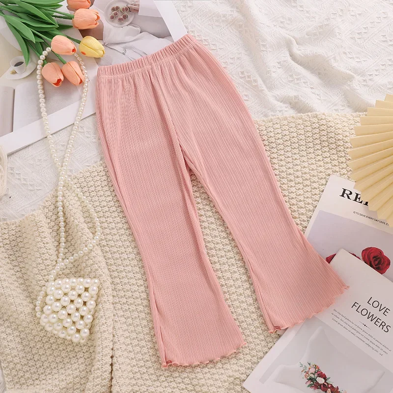 Kids Girls Summer Thin Wide Leg Pants 2024 New Arrival Children Casual Loose Silk Flare Pants Princess Casual Pants Korean Style