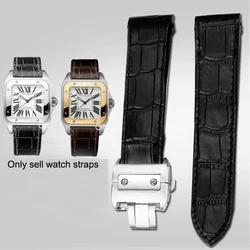 Correa de reloj de cuero genuino para hombre y mujer, correa de reloj de 20mm y 23mm para Cartier Santos, correa de hebilla plegable, Santos 100