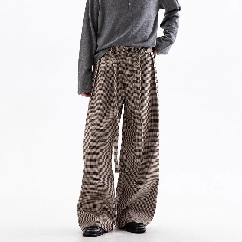 

Весенне-осенний элегантный повседневный костюм, брюки для мужчин, свободные брюки в американском стиле ретро с узором «гусиные лапки»