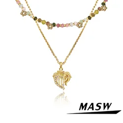 MASW Original Design Thick Gold Color Zircon Heart Bead Necklace For Women Girl Fairy Engagement Gift Fashion Jewelry 2024 New
