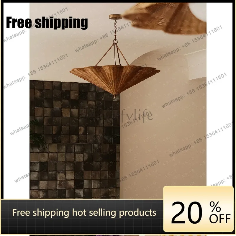LJY French vintage wabi-sabi American style living room, bedroom, dining room chandelier, rattan woven by hand