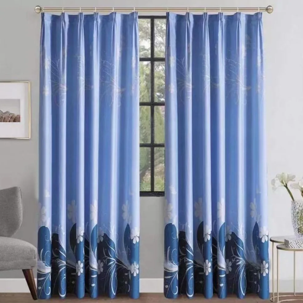 1Pcs Floral Print Window Curtains Thickened Sunscreen Shade Window Drape Heat Insulation Punch Free Home Decoration Curtain
