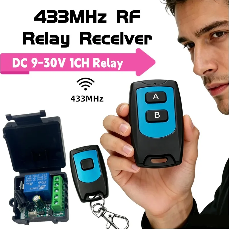 DC 12V 1CH 433MHz RF Relay Mini Receiver Module Optional 1/2 Button Key Fob Remote For Light Pump Garage Door Control