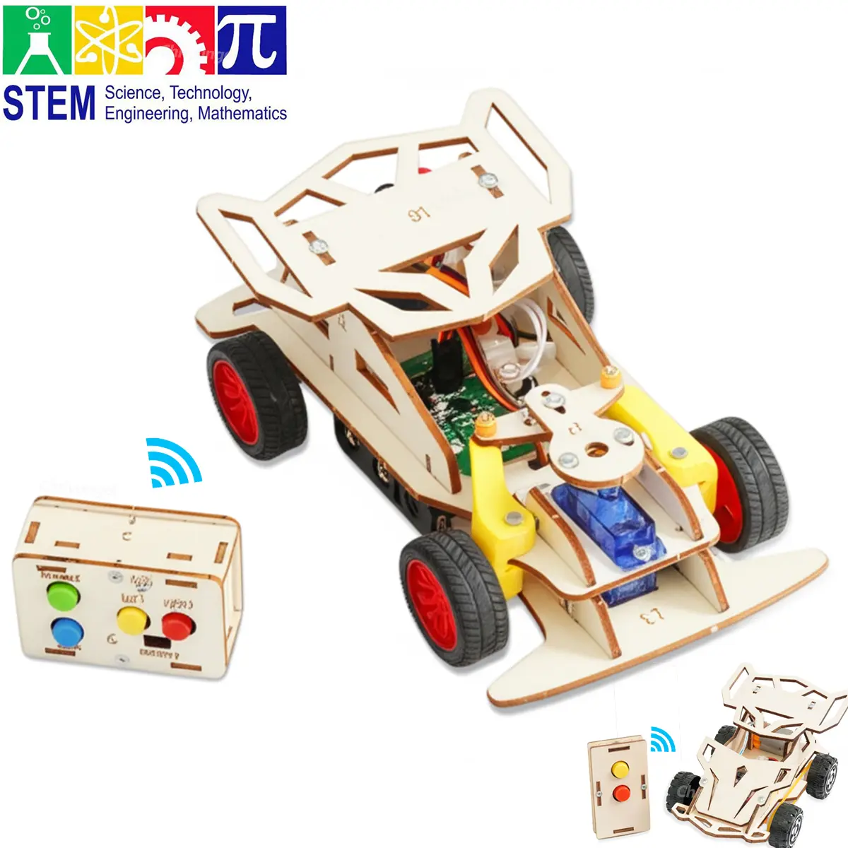 Diy carro de controle remoto de madeira mini carro de corrida de quatro rodas kits de experimento científico haste brinquedo educativo para adolescentes crianças presentes
