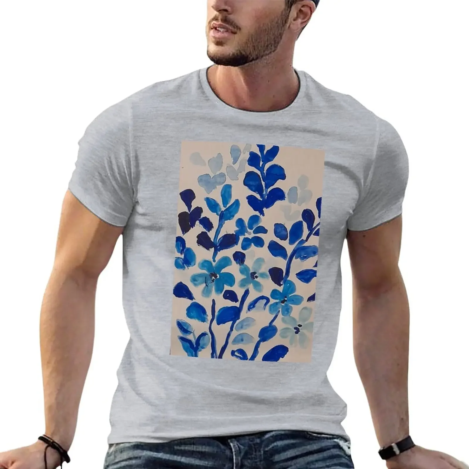 Blue flowers T-Shirt cute tops tees summer clothes men t shirt