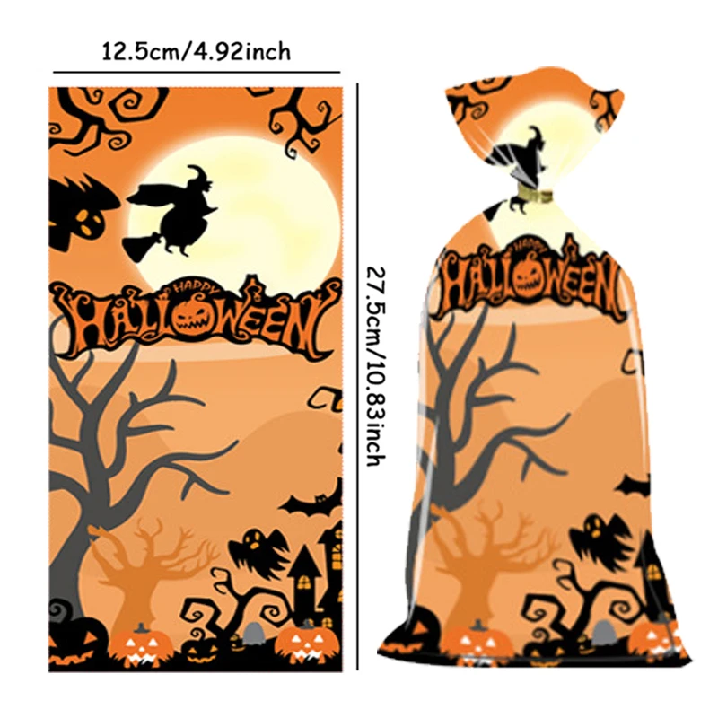 50pcs Scary Ghost Pumpkin Happy Halloween Candy Gift Bags Trick Or Treat Bags Party Decorations Favor Goodie Gift Wrapping Bags