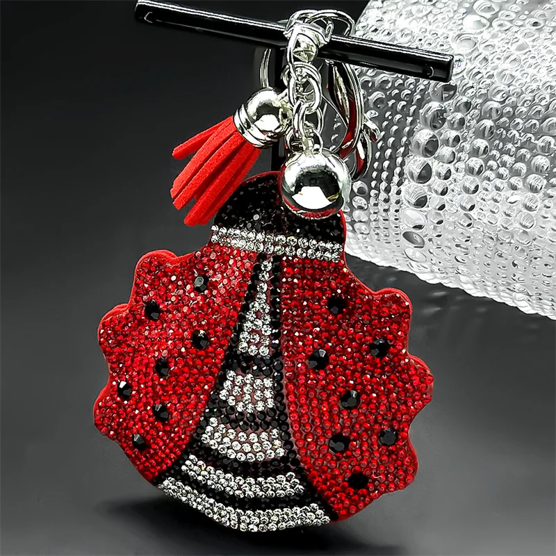 

Lovely Seven Spotted Ladybug Key Ring For Women Men Colorful Crystal Bag Charms Cute Hanging Keychains Jewelry llaveros