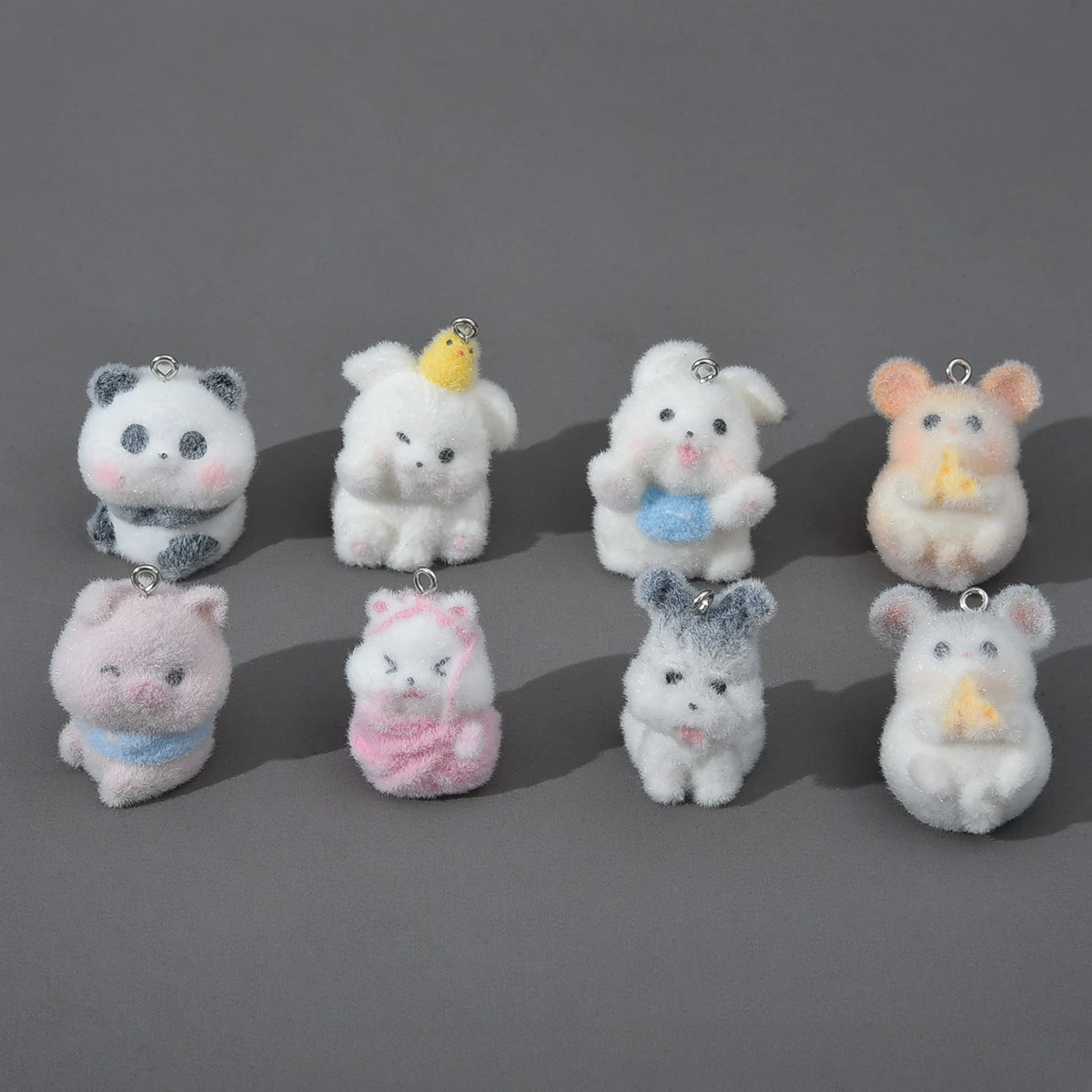 

20pcs 3D Flocking Resin Cute Panda Rabbit Doll Cartoon Animal Charm For Keychain Necklace Earring Making DIY Jewelry Accessories