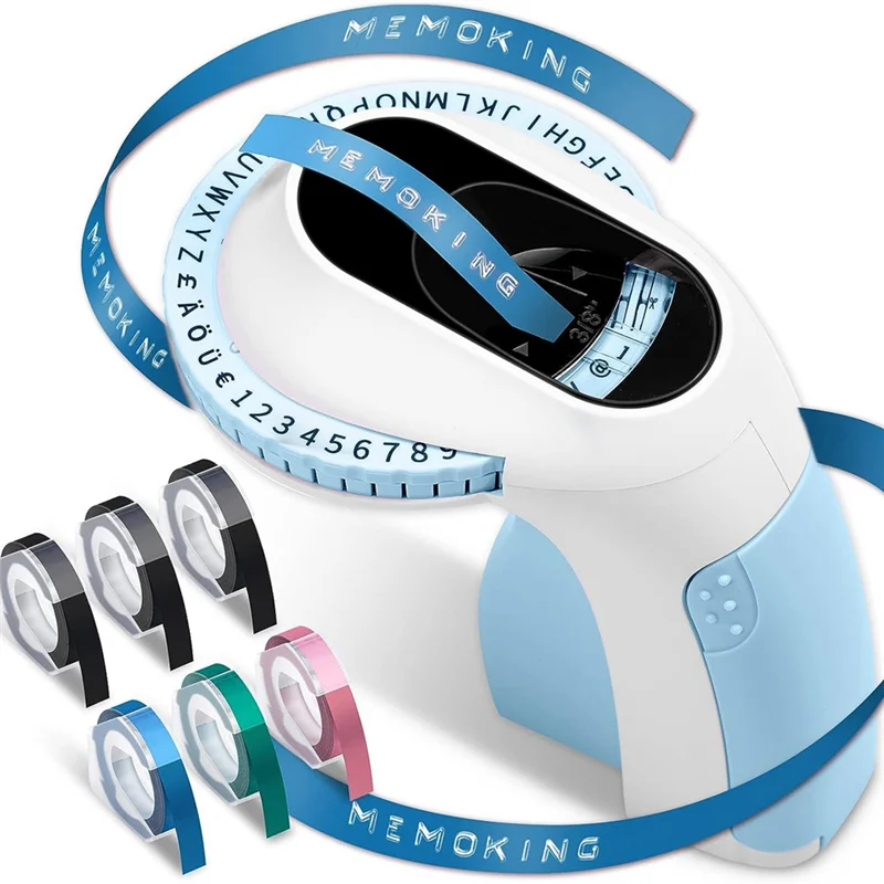 

AC37-Embossing Label Maker E975 3D-принтер для тиснения этикеток с 6 рулонами лент для тиснения, ручной тиснение, синий