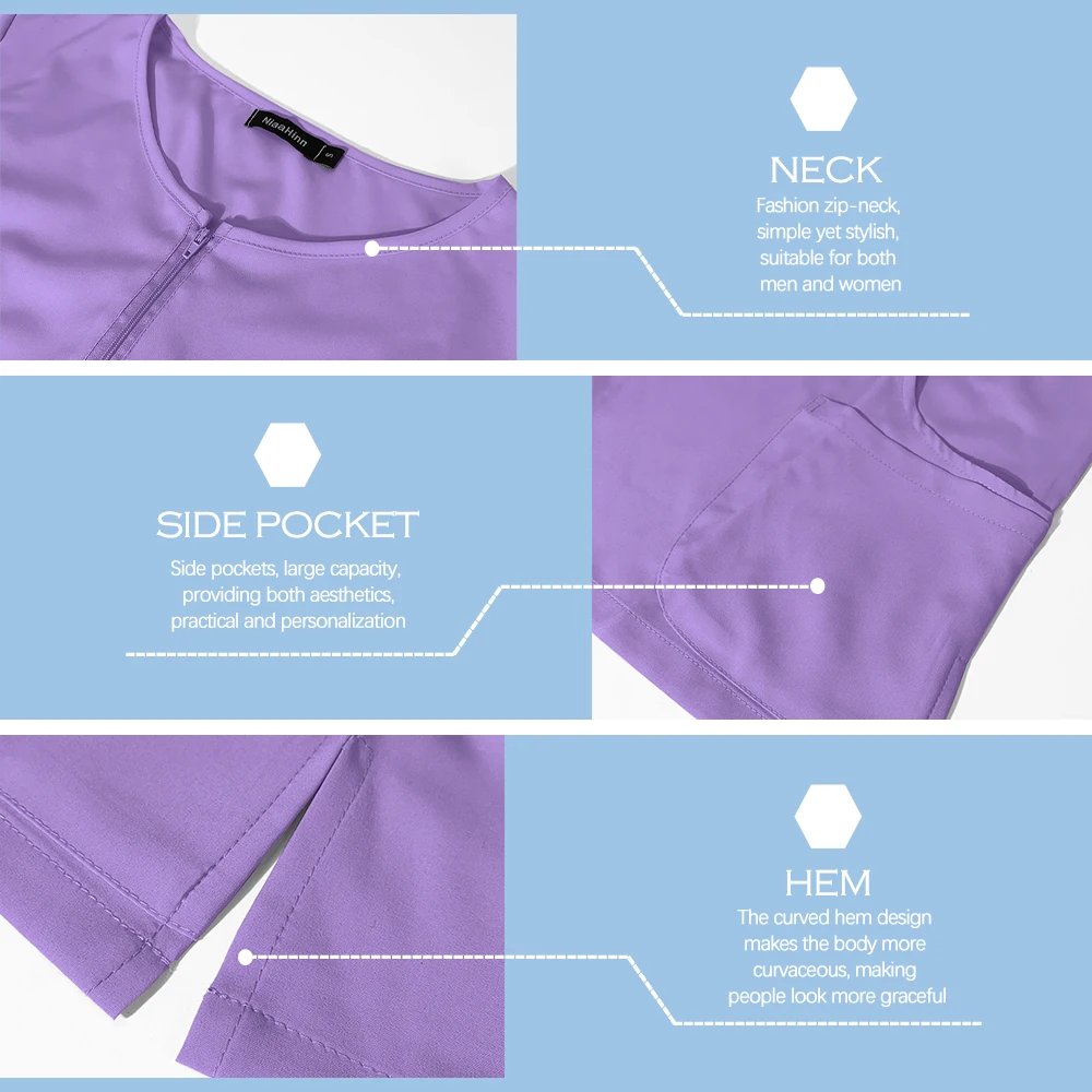 Women Surgical Clothes Scrubs Set Wrinkle-Resistant Clinical Workwear Medical Dentist Uniforms Pockets Top with Pants Soft Suit