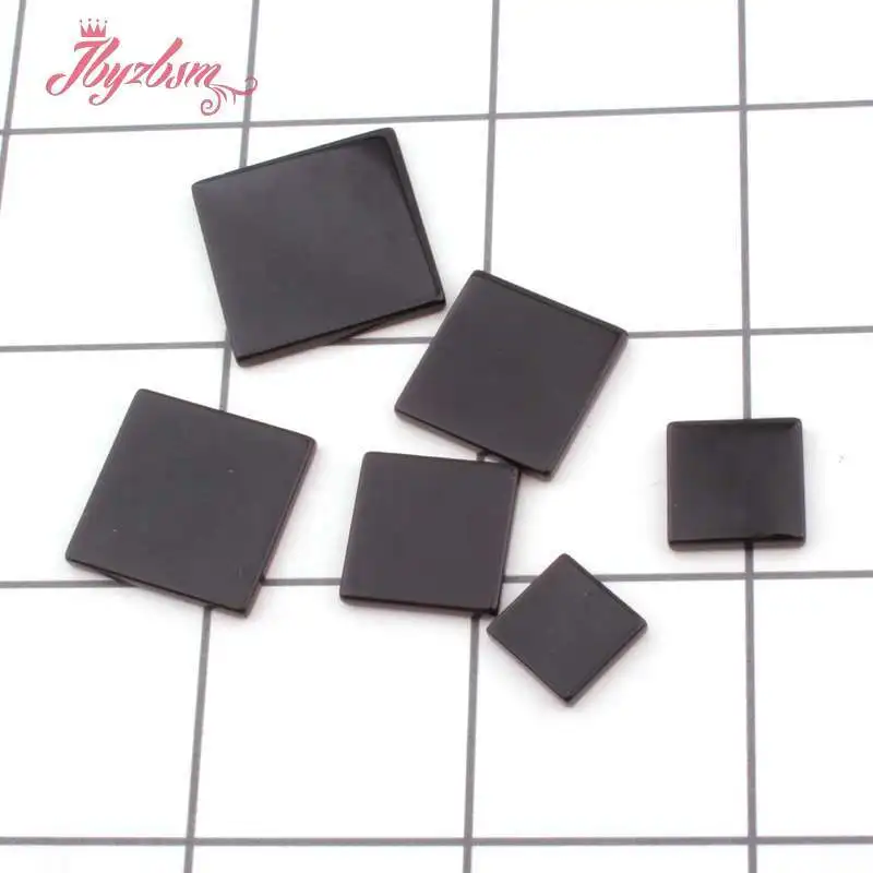 Natural Black Agate Square Double Plane CAB Cabochon Flatback Dome Undrilled Stone Beads For DIY Earring Ring Jewelry Making 5pc - view 6
