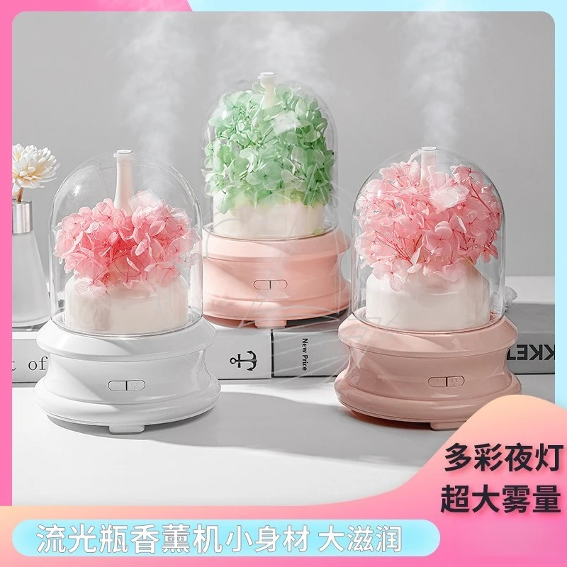 Home Preserved Flower Aroma Diffuser, USB 7-Color Night Light Fragrance Humidifier for DIY