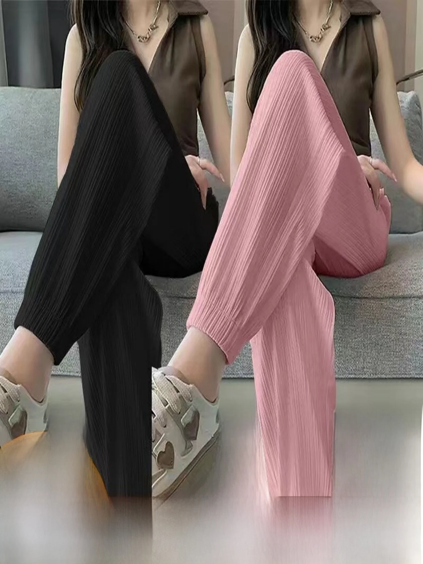 

Summer New Women's Loose Ice Silk Harem Pants High Waist Lantern Pants Casual Loose Slimming Meat Covering Nine Points Pants