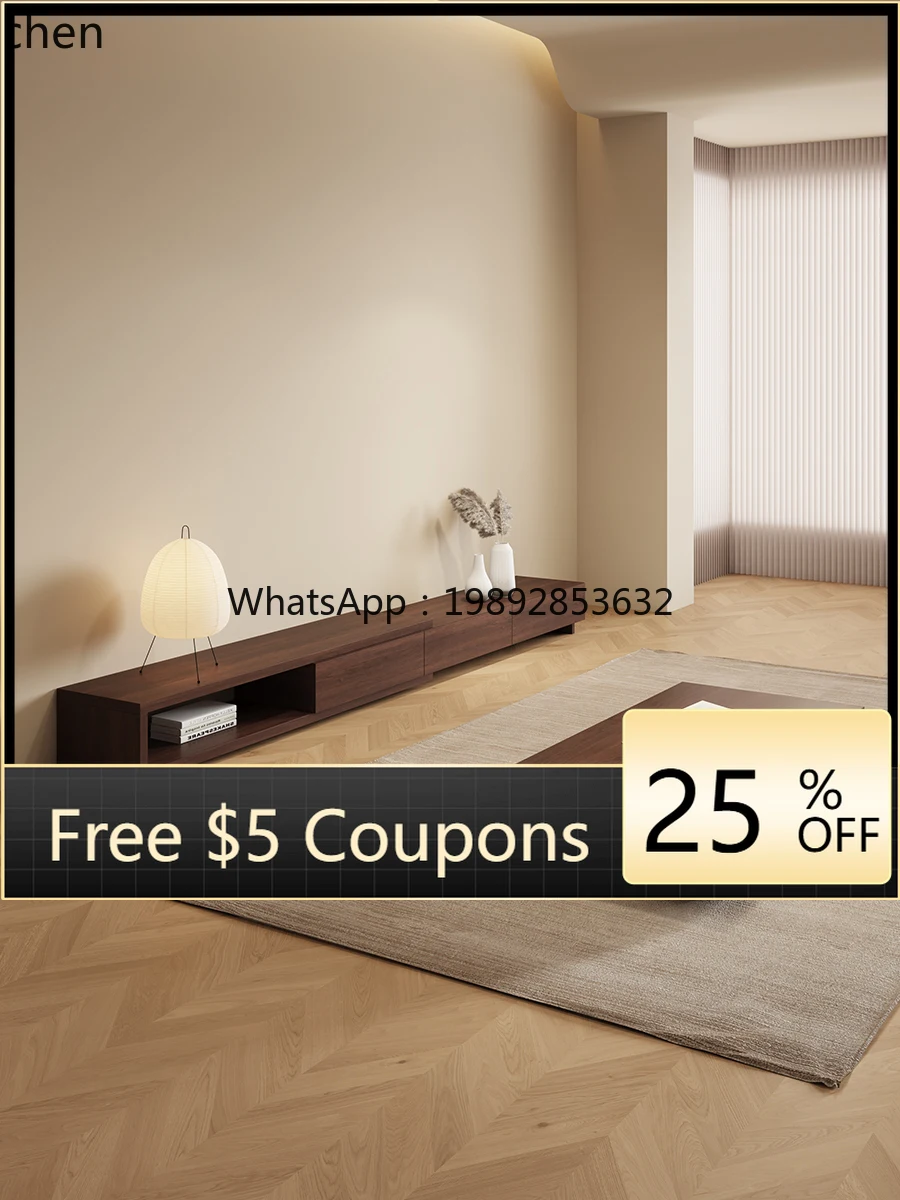 

W1 wabi silent wind telescopic TV cabinet coffee table combination small apartment solid wood simple TV floor cabinet