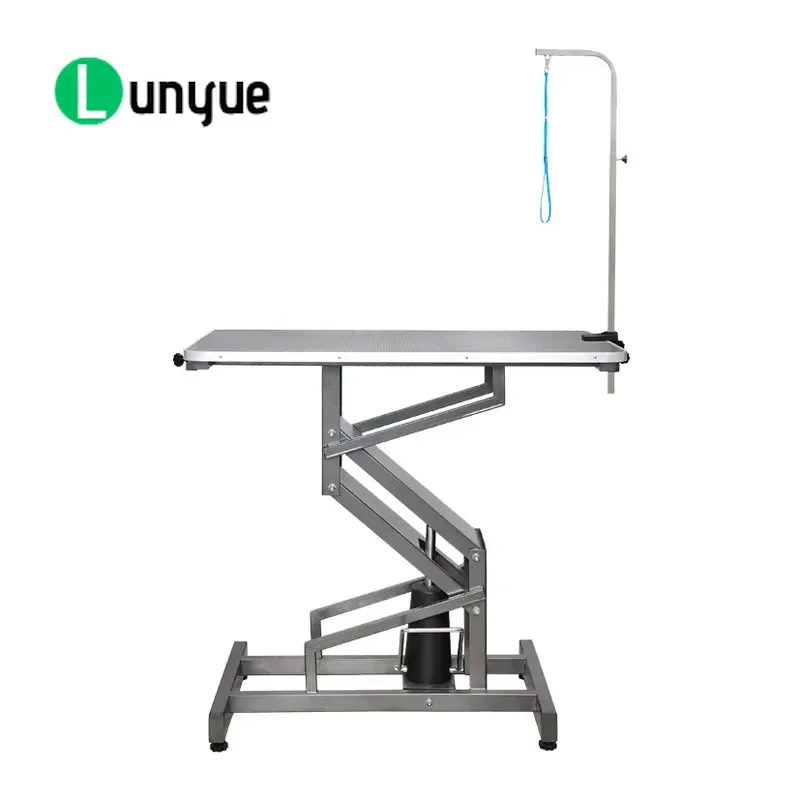 Multifunctional Dog Grooming Table Hydraulic Adjustable Height Foldable Stainless Steel Wood Iron Frame Pet Home Use