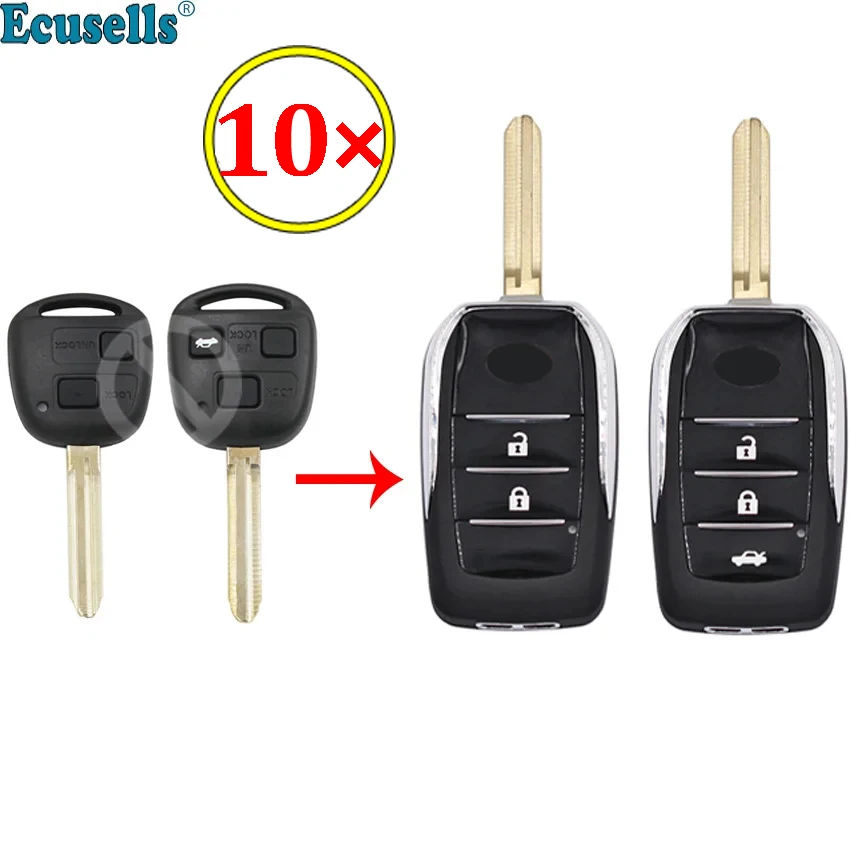 Ecsells 10PCS 2/3 Button Modified Flip Car Remote Key Shell Case for Toyota Corolla Camry Land Cruiser Highlander  RAV4 TOY43