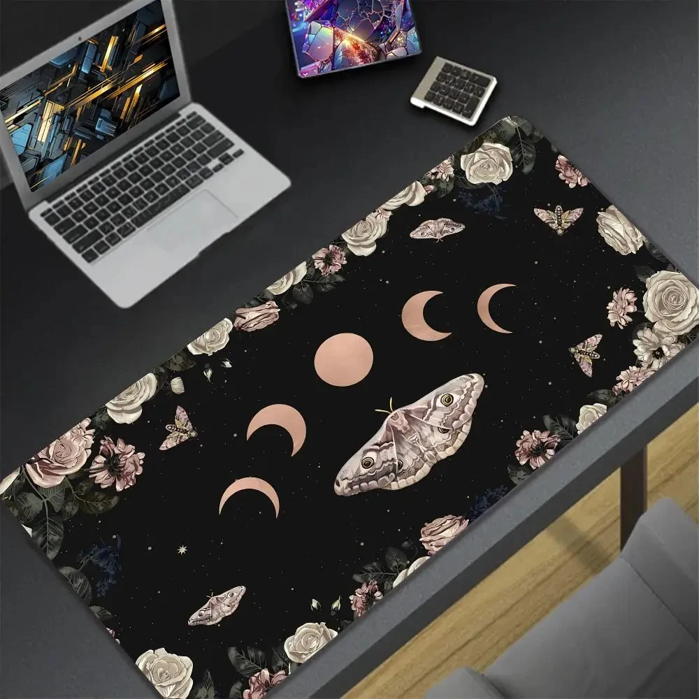 

Mat Black Pale White Roses Butterflies Star Witchy Pagan Moon Phases Desk Large Mousepad Occult Wicca Mouse Pad Xxl 1200x600mm