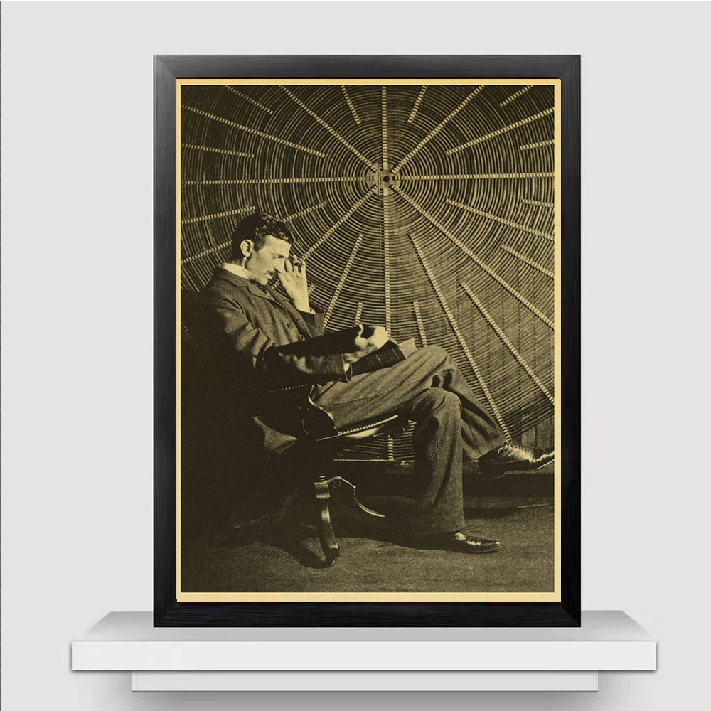 Nikola Tesla Retro Print Art Canvas Poster, Famous Scientists, Living Room Decor, Home Wall Picture