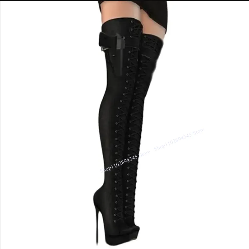 Botas de plataforma con cordones para Mujer, zapatos de tacón alto fino por encima de la rodilla, informales, sexys, a la moda, talla grande, color