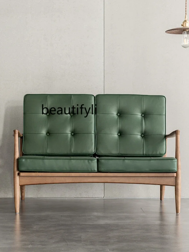 

ZQ Твердая древесина Ретро Двухместный диван Бревенчатый диван для отдыха Гостиная Кожаное ленивое кресло