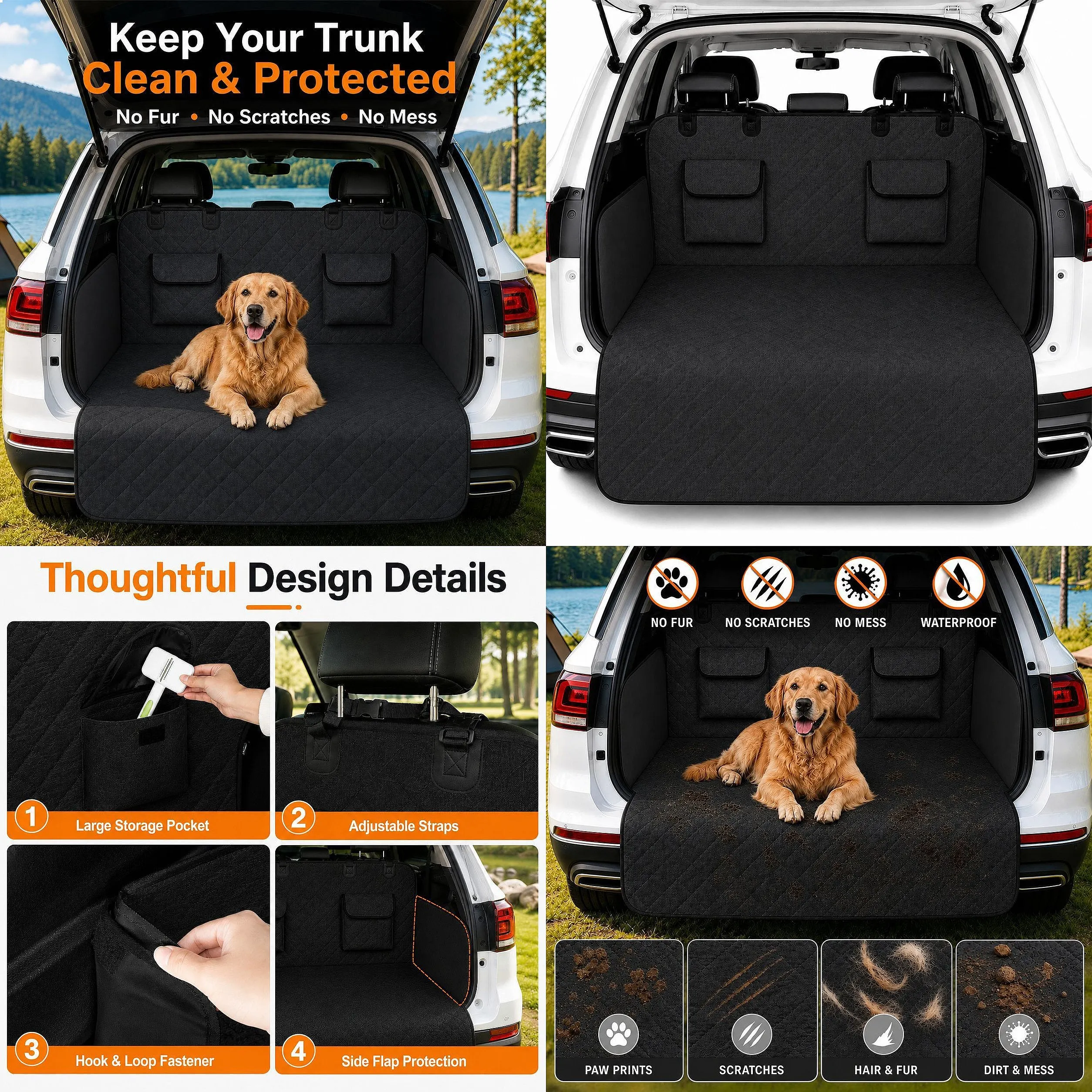 Waterproof Car Trunk Pet Mat, Anti-Slip Dog Seat Cover for Travel, Dirt-Proof Outdoor Pet Pad