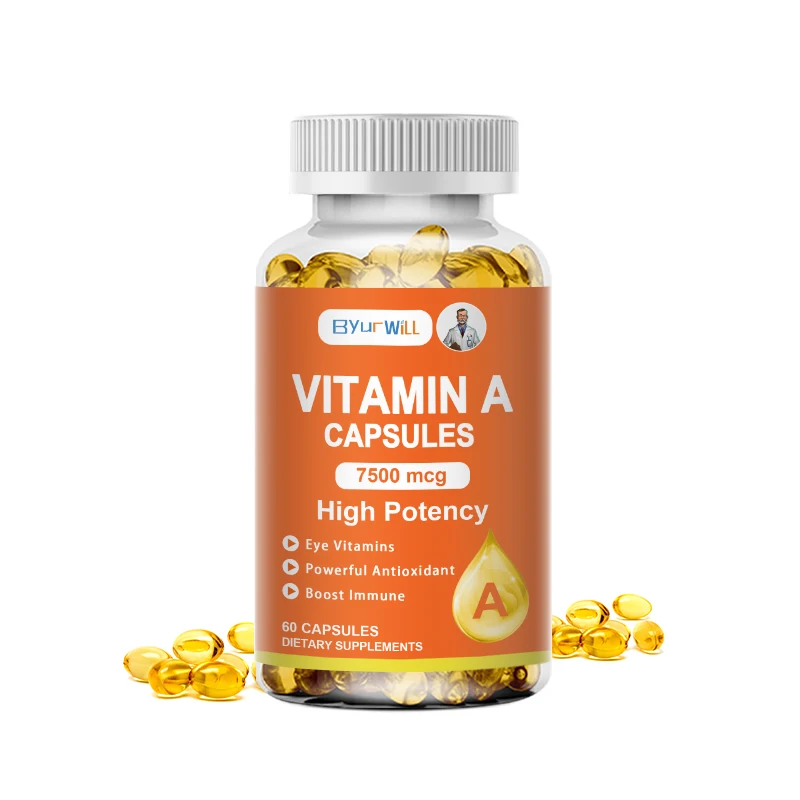 ByurWill Eyes Vitamin A Supplement , 7500mcg, Improve Vision, Resist Fatigue Improve Eyes Clarity Promote Growth and Development