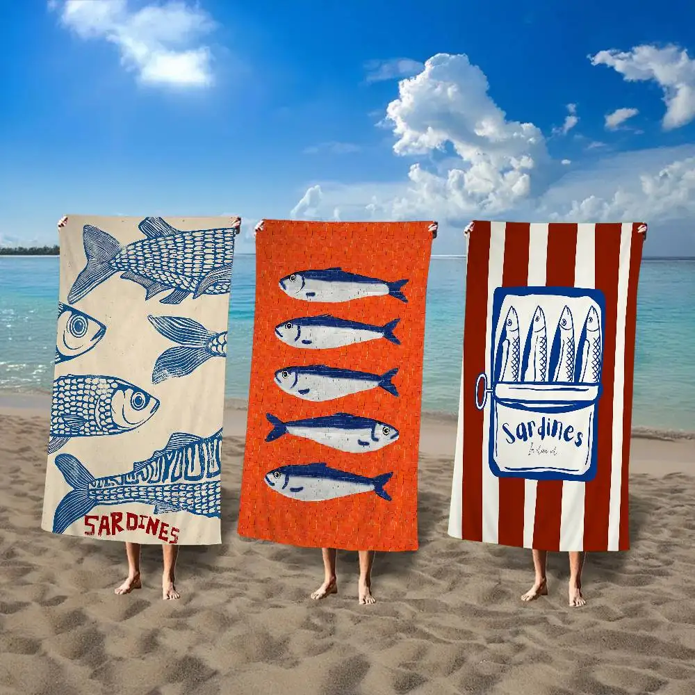 Toalla Suave de Microfibra con Estampado de Peces Sardina Coloridos, Toalla de Playa para Escalar Montañas, Yoga, Natación, Running, Absorbente