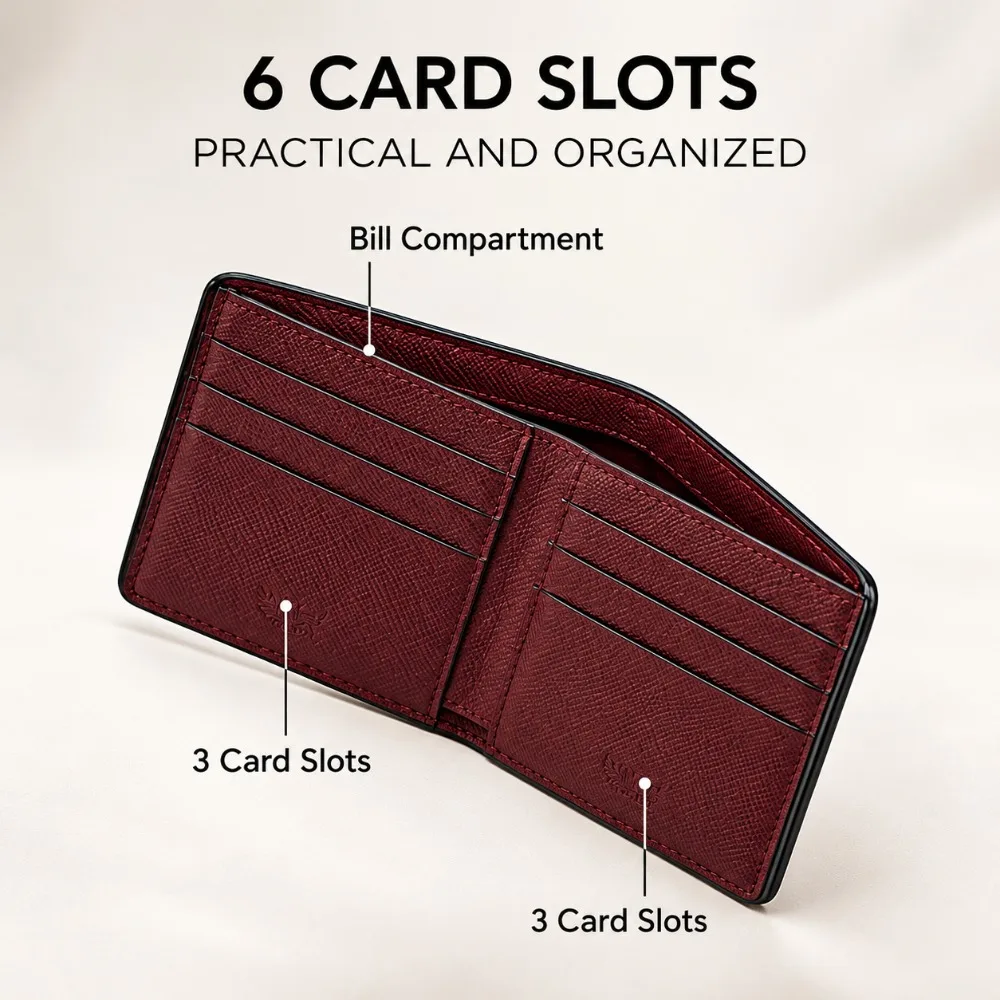 Luxury Men's Bifold Wallet High Quality Genuine Leather 6 Card Slots Business Minimalist Slim Purse Red Pocket Organizer For Men