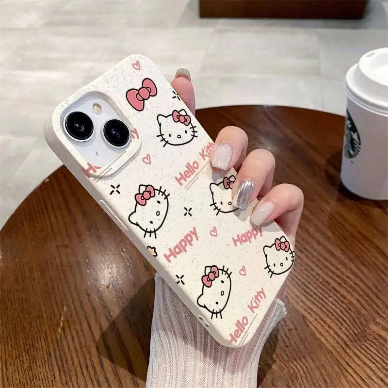 New Sanrio Full Screen HelloKitty Cute Phone Case For Iphone 15 14 13 11 12 Pro Max X XR XS 7 8 Plus All Inclusive Frosted Cover