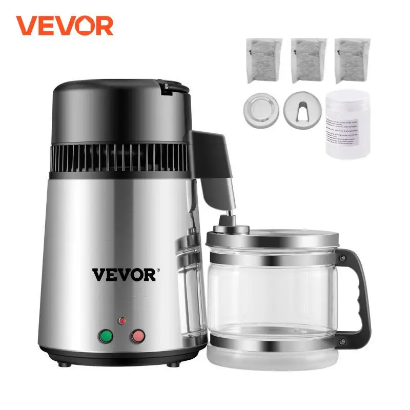 VEVOR 4L Water Distiller 304 Stainless Steel Home Distilled Water Bottle Drinking Dispenser Filter Dental Distillation Purifier