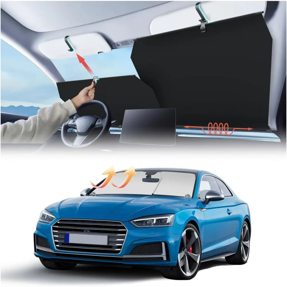 

1 Second Storage-Free Windshield Sun Shade for Universal Car - Adjustable Auto Retractable Sunshade, UV & Heat Protection - Easy