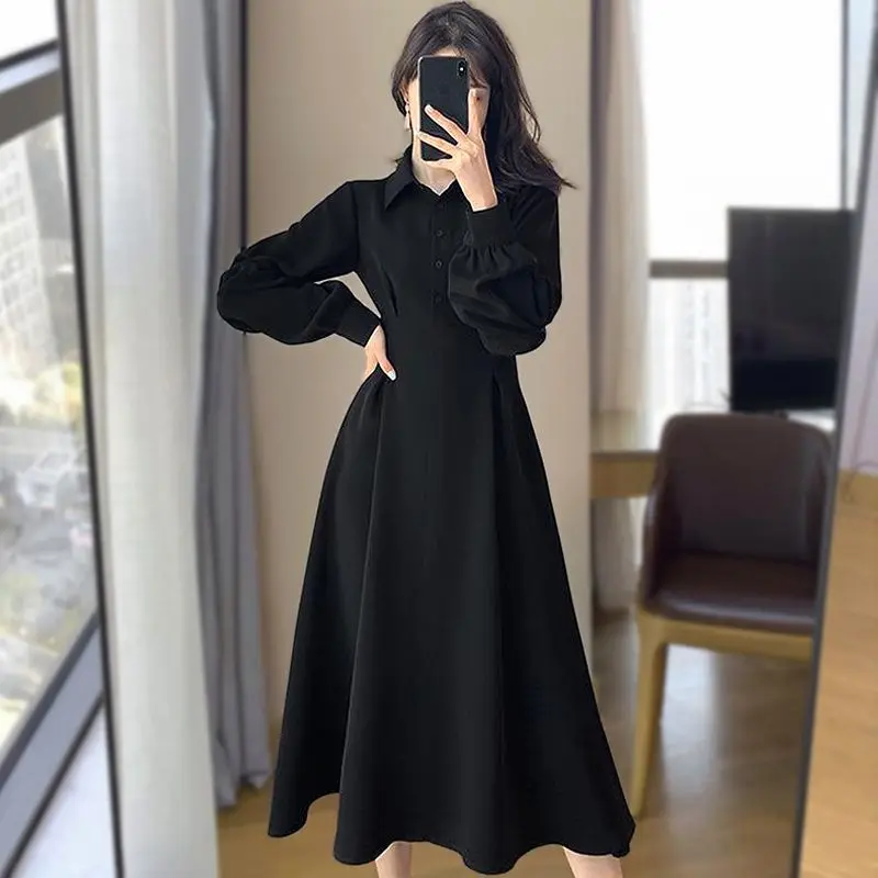 Hebe Style Black Base Layer Dress Spring 2025 Women's Inner Wear Long Skirt Elegant High Waist A-Line Midi Dress Korean Commu...