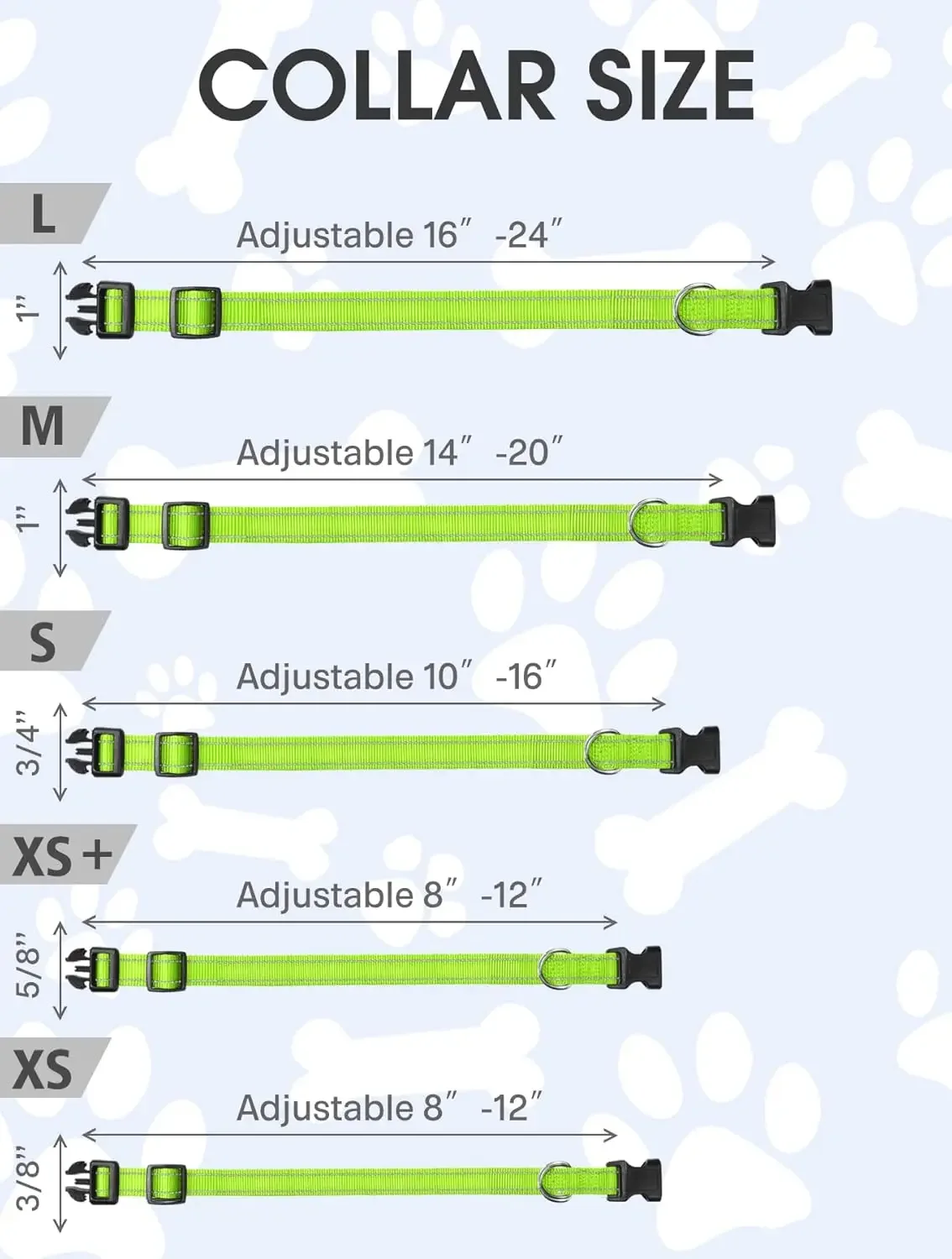 طوق كلب عاكس، أطواق نايلون قوية للكلاب، طوق كلب قابل للتعديل 8-24 بوصة مع إبزيم سريع التحرير 5 أحجام #5