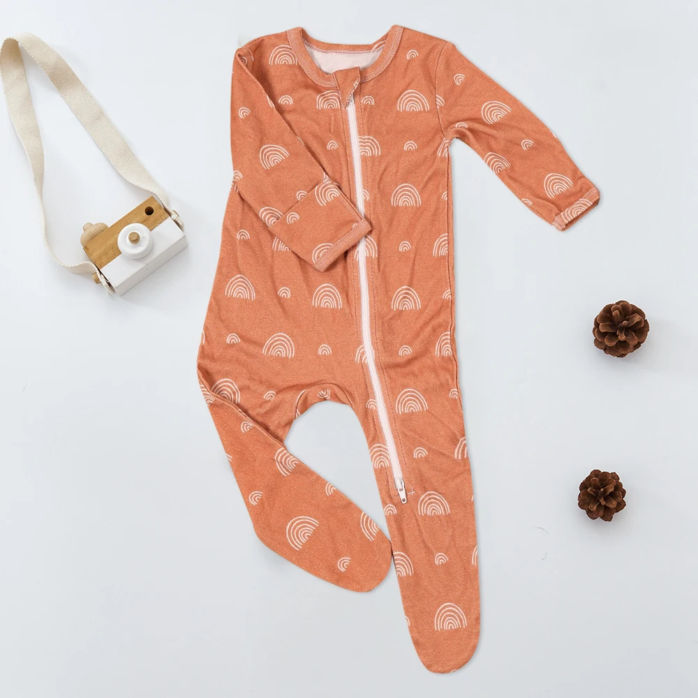 Elinfant Long Sleeve Coverall Bamboo Cotton Baby Pajamas Long Design Infant Baby Foot Romper Jumpsuit