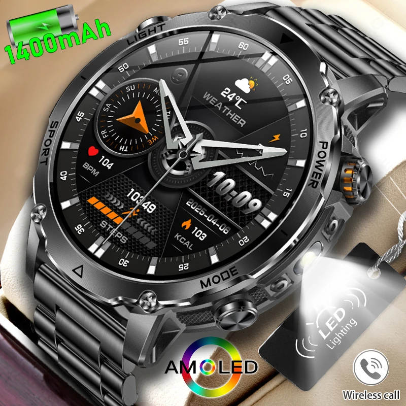 

LIGE Military 1400mAh Large Battery Smart Watch Men Outdoor SOS light & Flashlight Heart Rate Monitor Sports Fitness Smartwatch