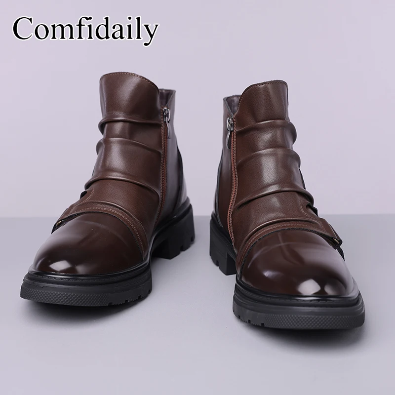

Men Business Casual Low Cut Boots with Metal Buckle Side Zipper High-end Texture Anti Slip Commuting Exquisite Oversized Boots