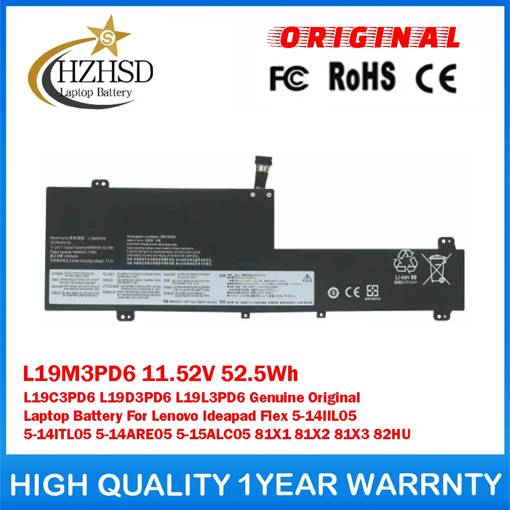 L19M3PD6 11.52V 52.5Wh L19C3PD6 L19D3PD6 L19L3PD6 Genuine Original Laptop Battery For Lenovo Ideapad Flex 5-14IIL05 5-14ITL05