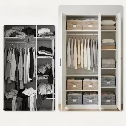 Foldable Plaid Fabric Storage Box Large Capacity Uncovered Organizer Wardrobe Clothing Sundries Sorting Bin Home Storage